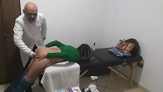 Real doctor examines the patient's anus and breasts.