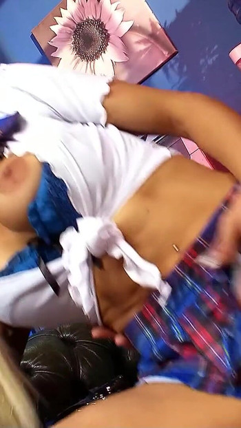 Captivating moment from "Female Boss seduce blonde Teen to Lesbo Sex with Strap-on at work"