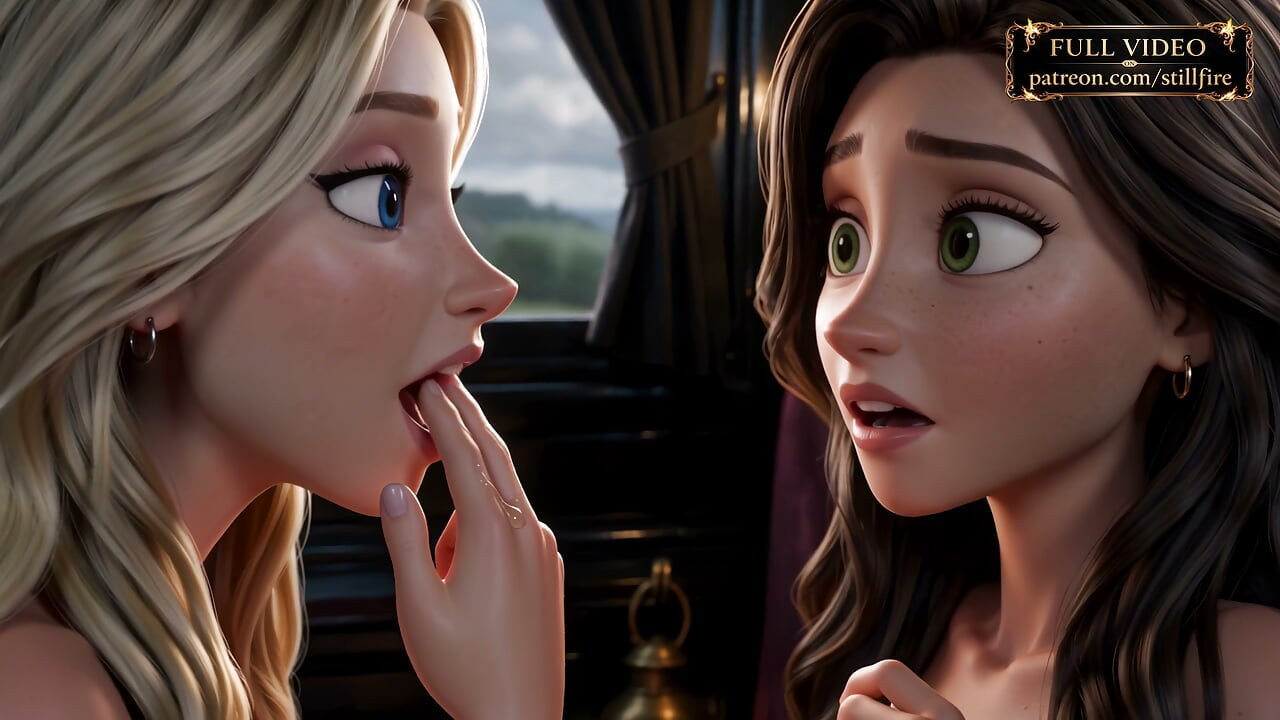 Melhores Amigas se Provocam em uma Carruagem - Animação 3D Lésbica Dedilhando