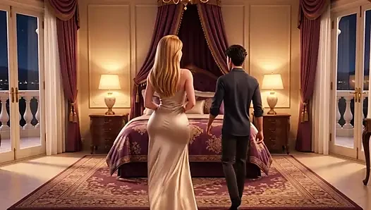 Elegante blonde chefin genießt pool mit jungem gärtner, während ehemann weg ist (AI generiert)