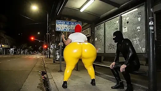 Big Ass Latina Sitting on the Bus Visible Yellow Thong