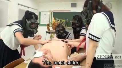 CFNM Gas Mask Japanese schoolgirls inspection Subtitled