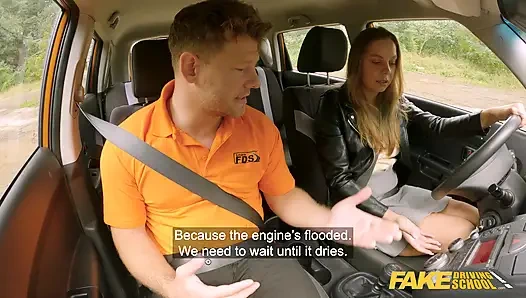 Fake Driving School - Blonde MILF Julia Parker car blowjob then fucked outdoors over the bonnet hardcore public sex