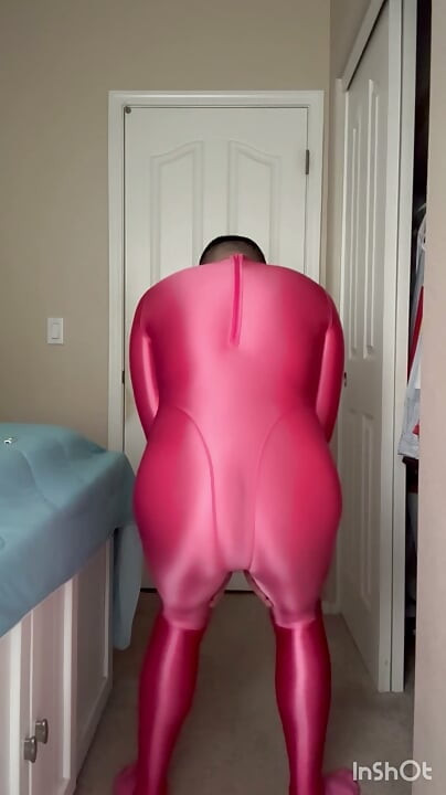 Rose Red Amoresy Spandex Suit, Hot Jerking Off with my Bulge, Boner, Ass, Condom and Cum