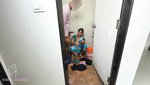 Komal was secretly shaking the land at the sight of her breasts doing the bathroom laundry.