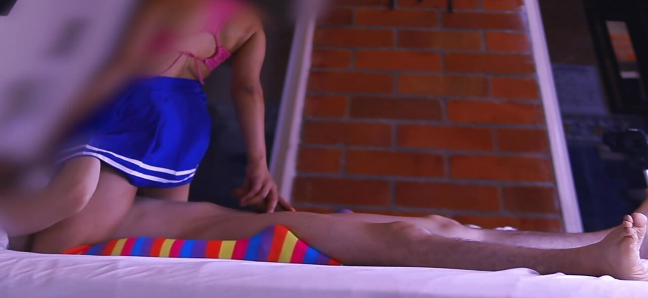 No books, only pleasure: The naughty student rides her best friend in the classroom.