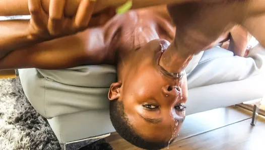 Bald Ebony Nigerian Drooling on Big Producer Cock in Audition