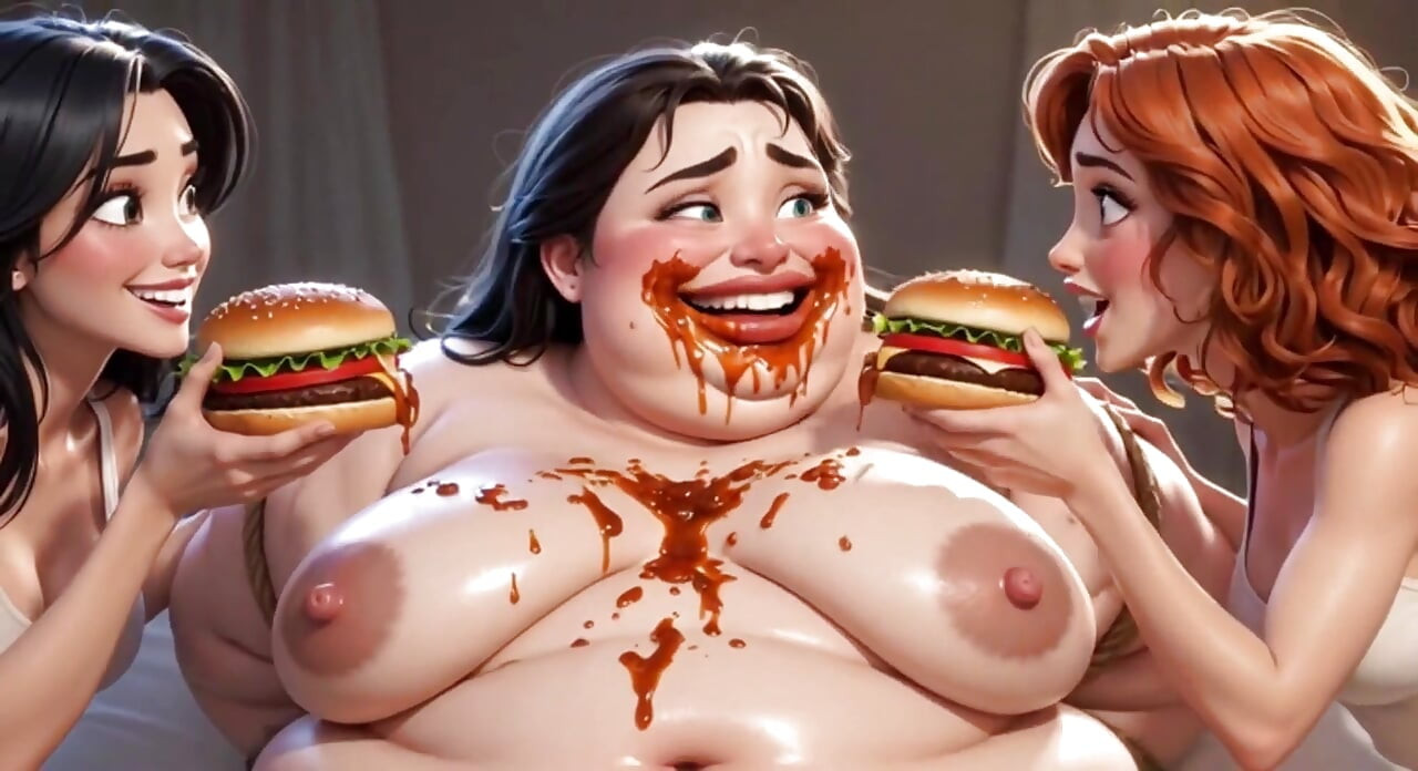 Esclava fea obesa cubierta de comida - humillada por hermosas amantes