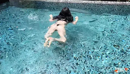 Amazing Minx in a Swimsuit Sucks in the Pool, Lustfully Fucks and Licks All the Cum