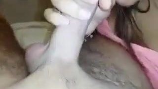 Horny young girl blows and cum swallow
