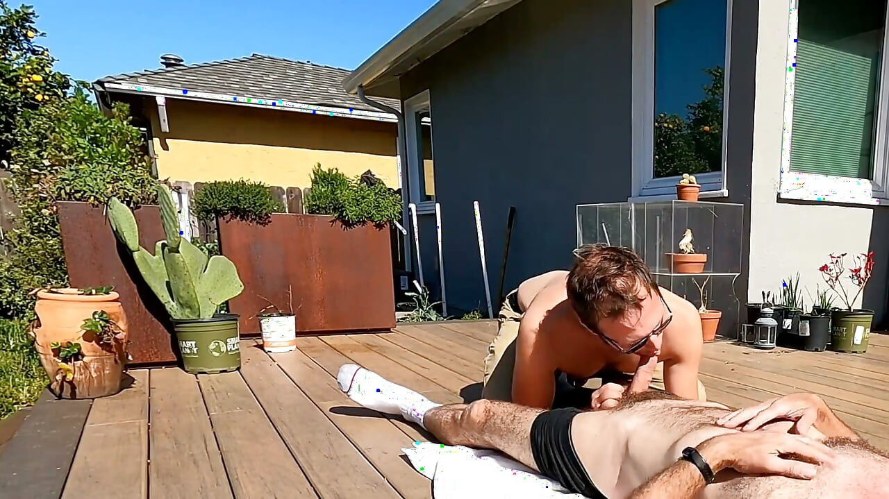 Boy Surprises Stepdaddy Strips and Sucks Him Outdoors