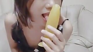 Petite Brunette Girl Suck Banana