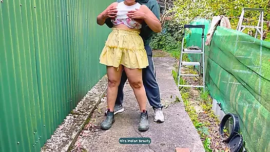 Neighbour Jumping Off Fence for Intense Standing Anal Doggy Fuck and Deepthroat Indian Wife