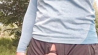 Strangers watch me outdoor. Couldn't hold it any longer. Extremely heavy piss and a lot of sperm after multiple ruined orgasms