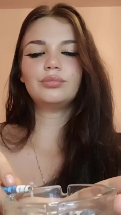 Hot teen thick latina brunette with blue eyes teases you with slow smoking | Clip 2