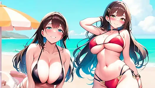 Spanish Roleplay JOI - Hentai Girls Give You A Collective Masturbation On The Beach.