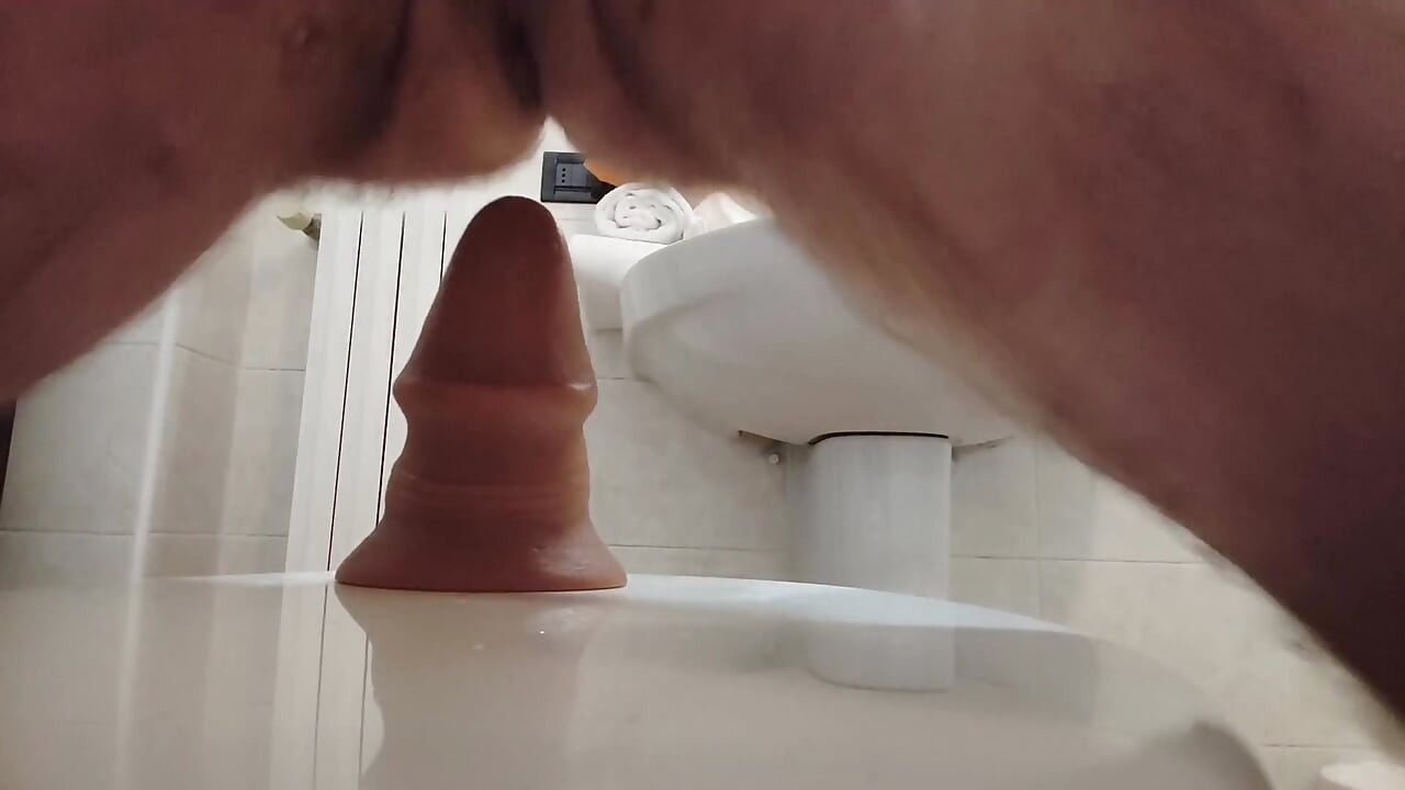 Exhibition, big anal dildo and cum swallowed at the hotel