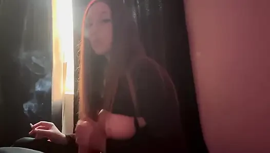 Smoking a Cigarette Big Boobs Dildo Play