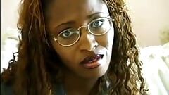 Sexy black girl in glasses gives head and gets drilled by a white guy