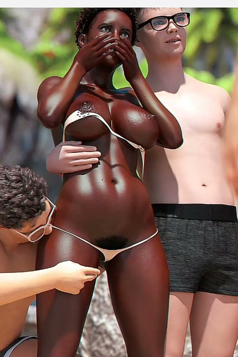 Special Request - Gameplay - Rollenspiel - Ebenholz-MILF trägt mikro-bikini und gruppensex mit teenie-jungs am strand