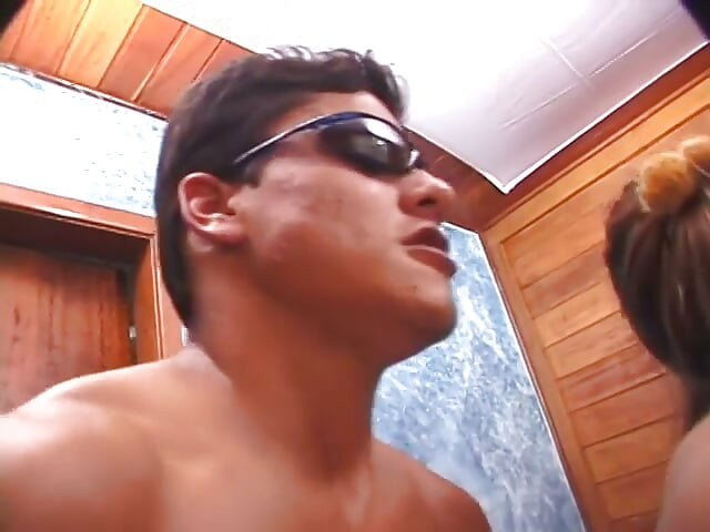 Three bisexual males have foursome with brunette teen &amp cum on her