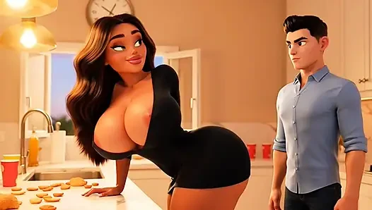 Hot Curvy Married Brazilian Wife Secretly Fucked by Young Neighbor in Kitchen Before Guests Arrive (AI generated)