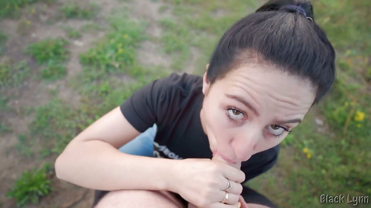 Ponytail Brunette Sucks Cock Outdoors