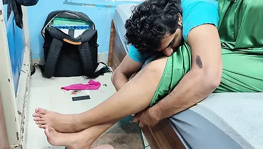 Couple hot nighty romance with boobs press in bedroom
