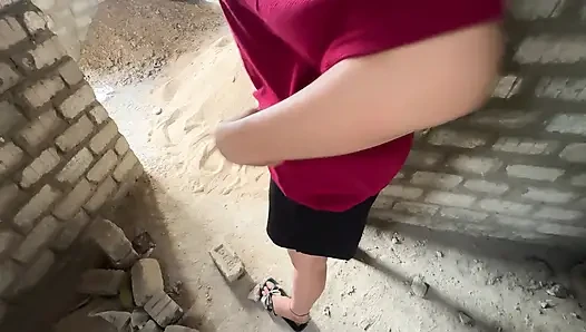 Outdoor sex in under construction building with cute girl, tight pussy sex