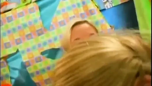 Two Horny Lesbian Teens Play with a Double Dildo in Their Pussy