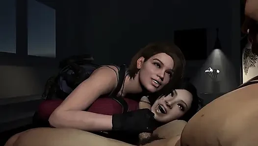 Jill Valentine Помогает Ada Wong В Тройничке