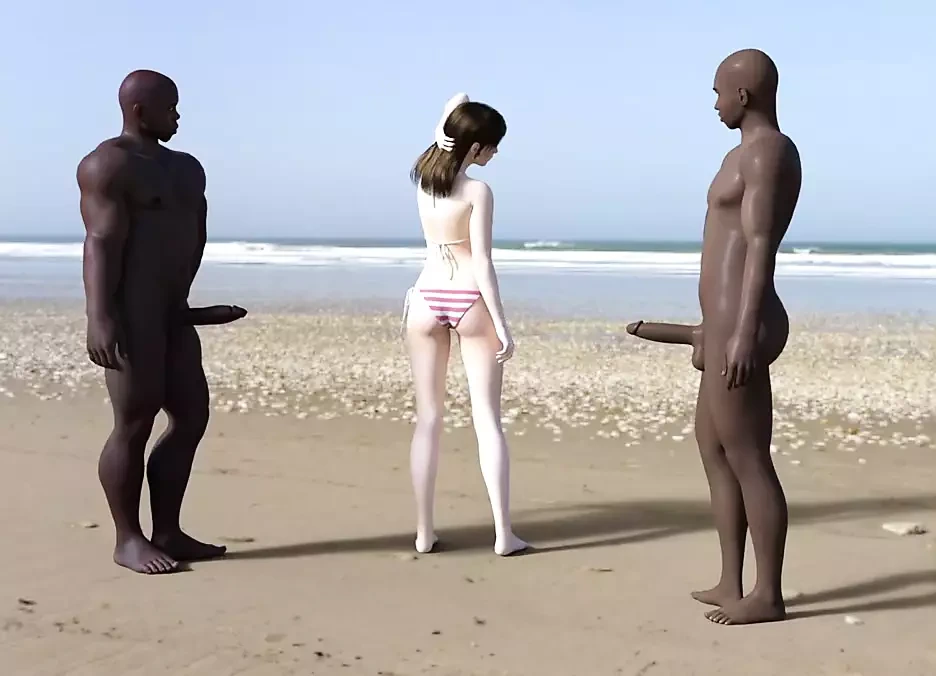 White Girl Gets Blacked On The Beach By 2 Bbcs