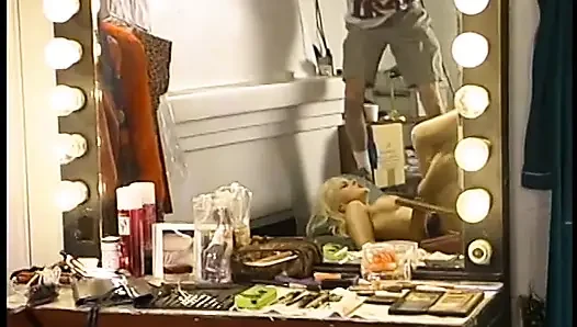 Juicy blonde babe with perfect boobs was drilled by long haired man in the green room