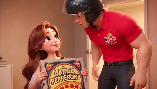 Pengiriman Pizza Mengarah ke Helmet-On Yang Penuh Gairah dan Koneksi (AI dihasilkan)