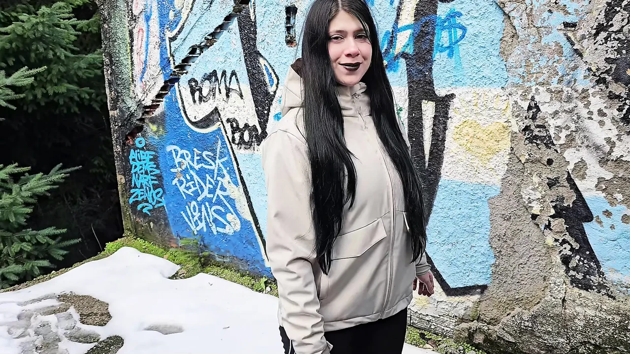 Big ass goth gets fucked in an abandoned hotel - public