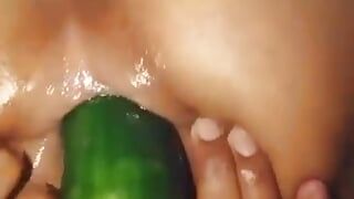 Latina in a fetish scene sticking a huge cucumber in her ass, and sends me the evidence of her open ass