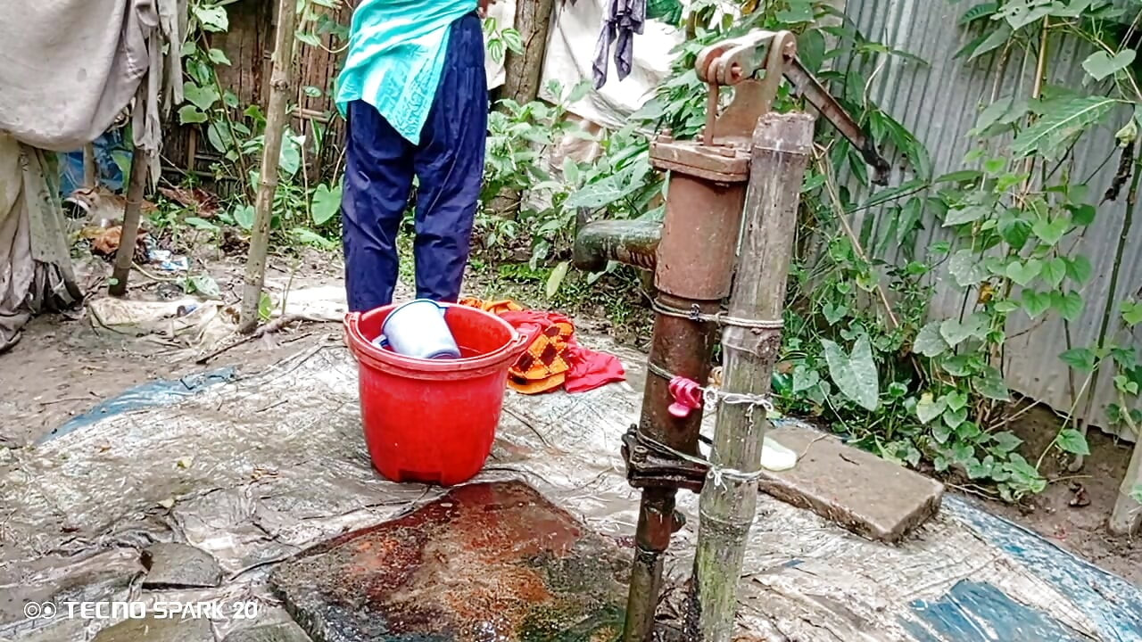 Refreshing Outdoor Bath in an Open Field
