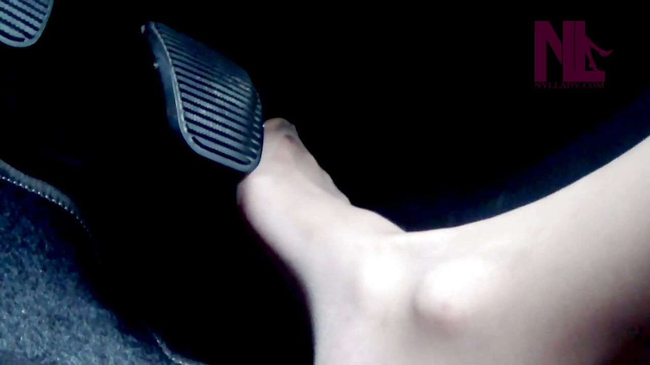 Sensual Driving in Nude Toe-reinforced Pantyhose