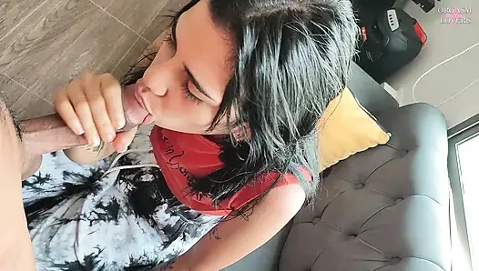 He is surprised to see the cum after devouring this big cock