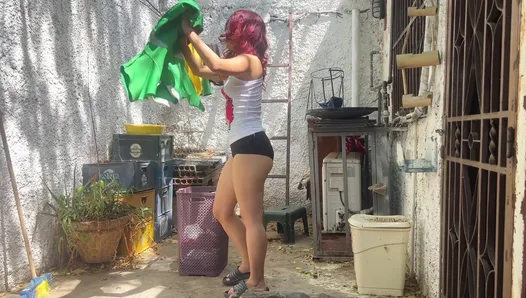 My Beautiful 18 Year Old Stepdaughter's Ass Washing Clothes