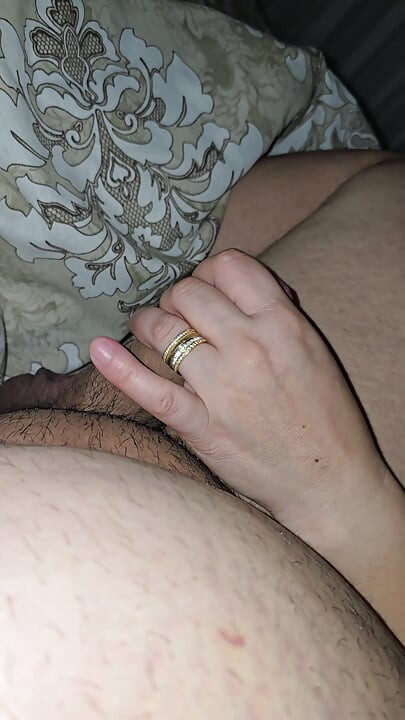 Step mom hand pulled step son big dick without condom