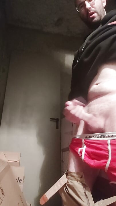 Jerking off in the building's cellar
