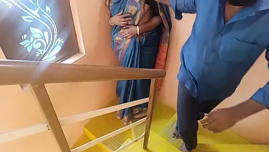 Cheating Housewife romance in stairs