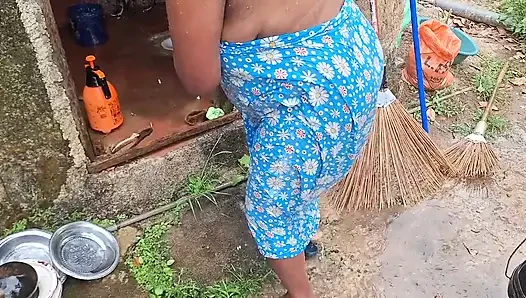 Hot Step Mom Bathing Outdoor