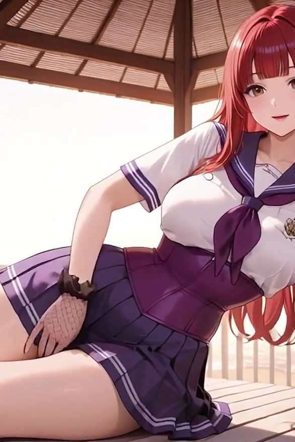 Tropical Beach Gazebo Redhead Sailor Uniform Beauty Seduction Blowjob to Doggy Massive Creamy Ass Finish