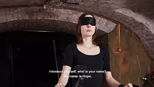 Blindfolded sub slave interviewed