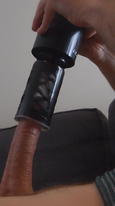 Key moment from "BestVibe STORM CUP 10 Thrusting Spinning Masturbation Cup with Suction Cup. Big cock cumshot"