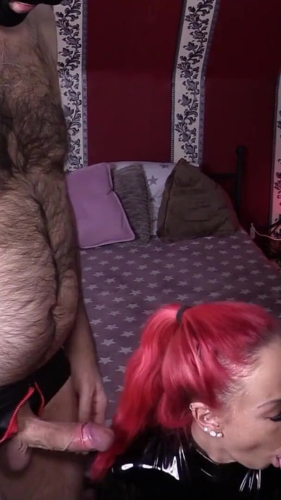 Thrilling moment from "German Latex Bitch Femdom MMF 3Some Amateur Sex with two old Guys"