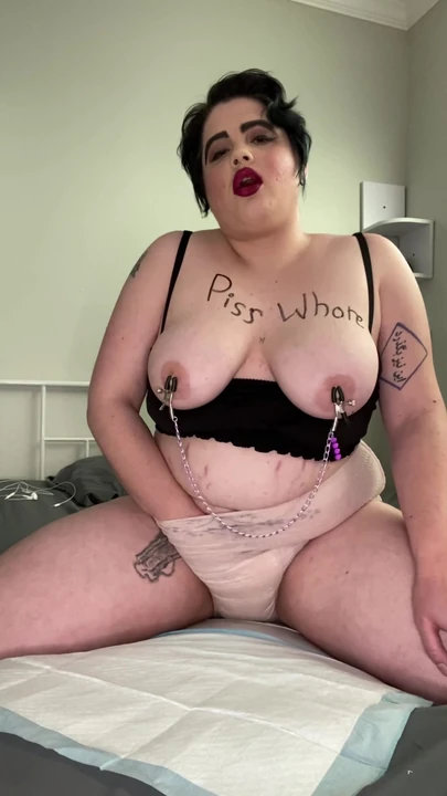 Stunning moment from "Big Titty BBW Goth GF, First Gushing, Piss Diaper Wetting Humiliation and Masturbation"