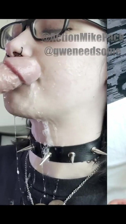 18 anos, Emo Dream Girl Gwen mostra garganta profunda impossivelmente desleixada e chupando saco de bolas | Clipe 1